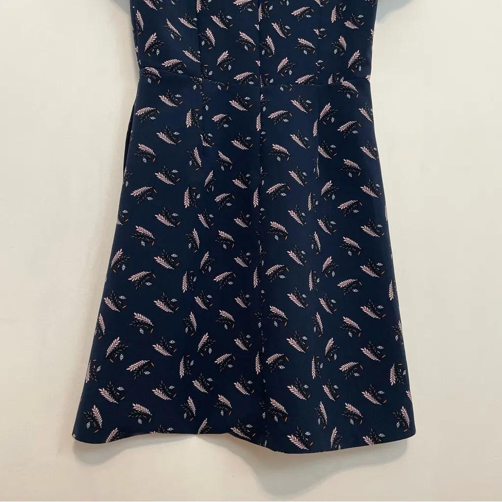 ANN TAYLOR LOFT Navy Blue Feather Print Dress V-Neck Cap Sleeve Boho Fit & Flare - Image 15