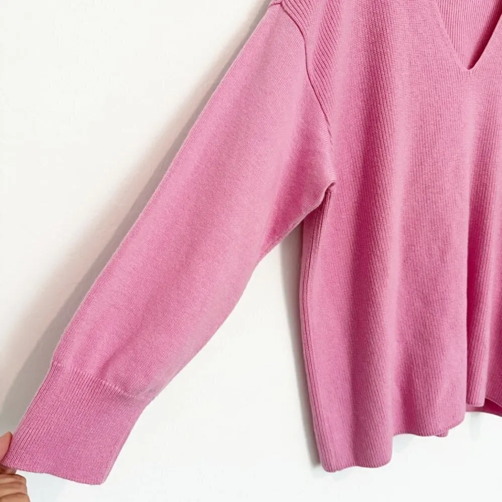 Something Navy Wool Rib Knit V-Neck Oversized Slouchy Sweater in Pink Size Large - Image 5