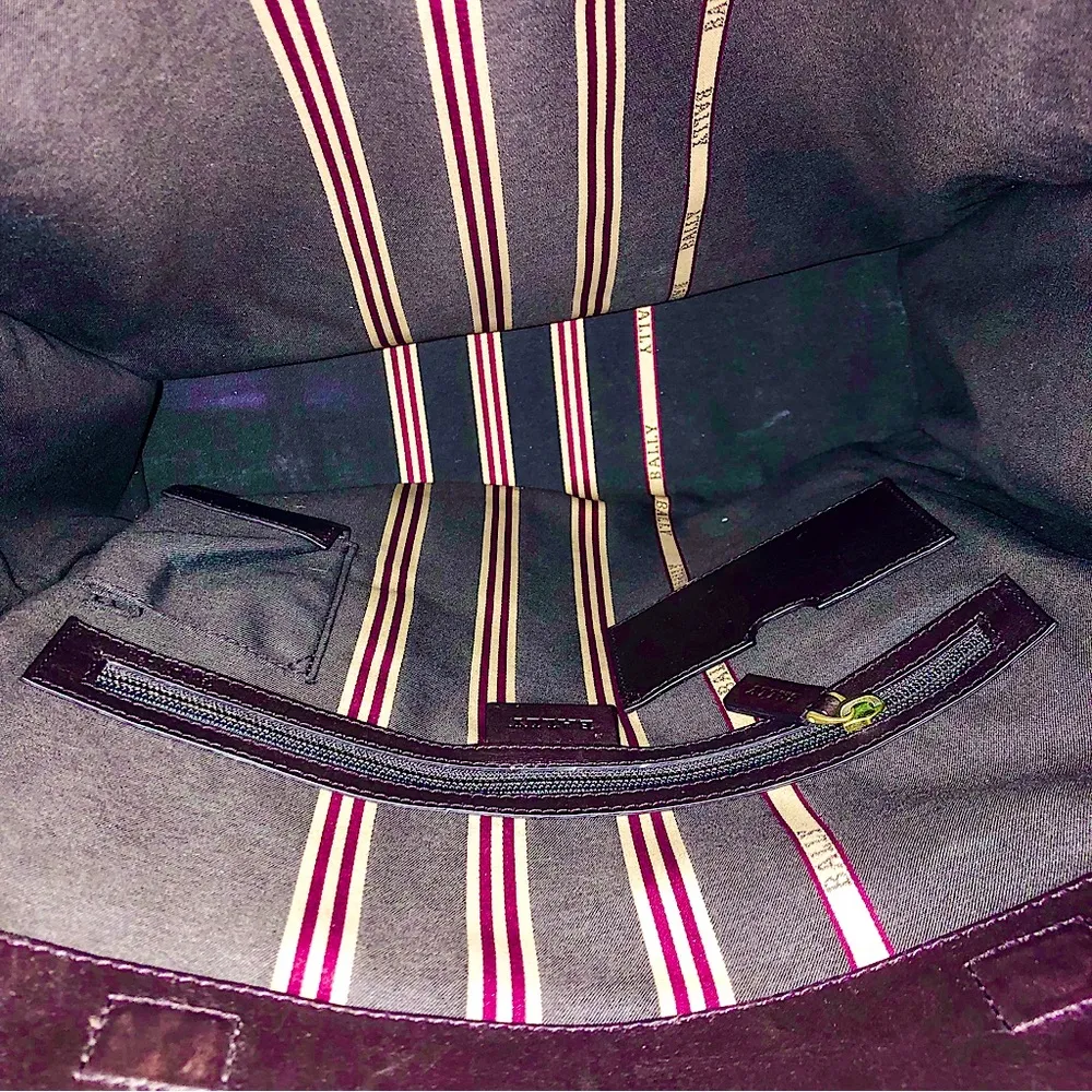 BALLY Brown Calfskin Tote Bag w Stripe Crossbody Strap Interior Zip Pocket MINT - Image 7