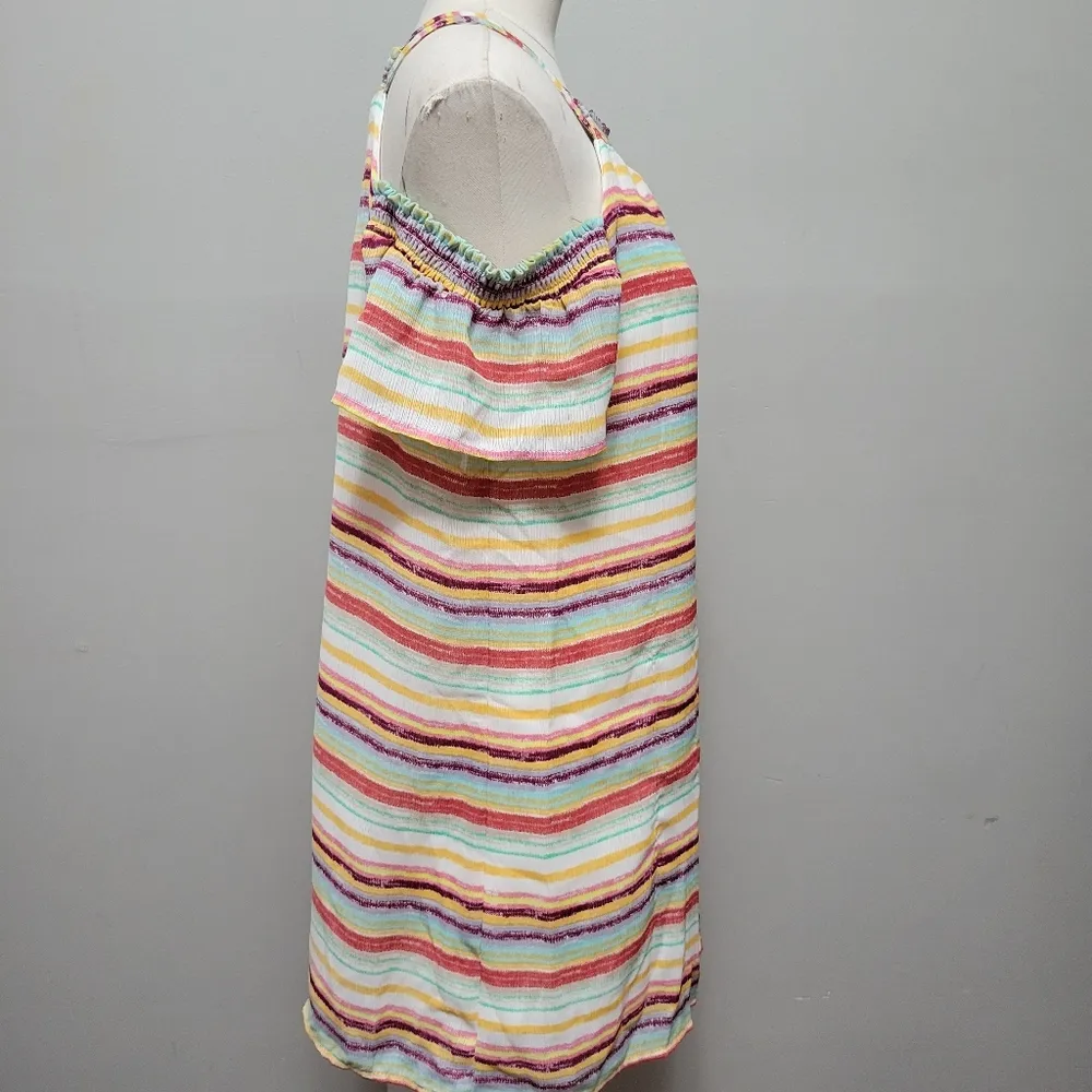 Lily Rose multicolored stripe cold shoulder shift dress size small - Image 3