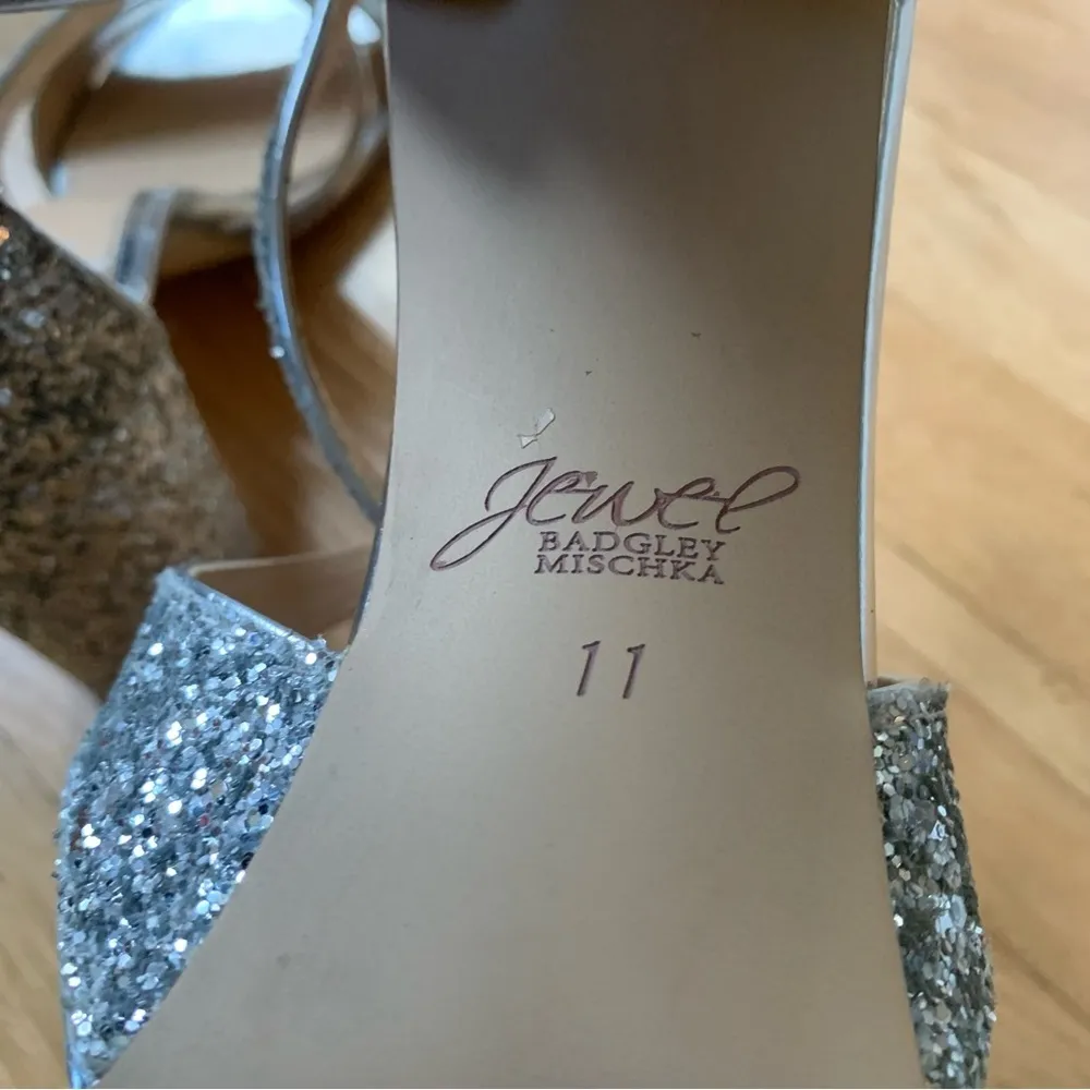 Jewel Badgley Mischka Silver Glitter Strappy Cook Heels/Pumps size 11 - Image 11