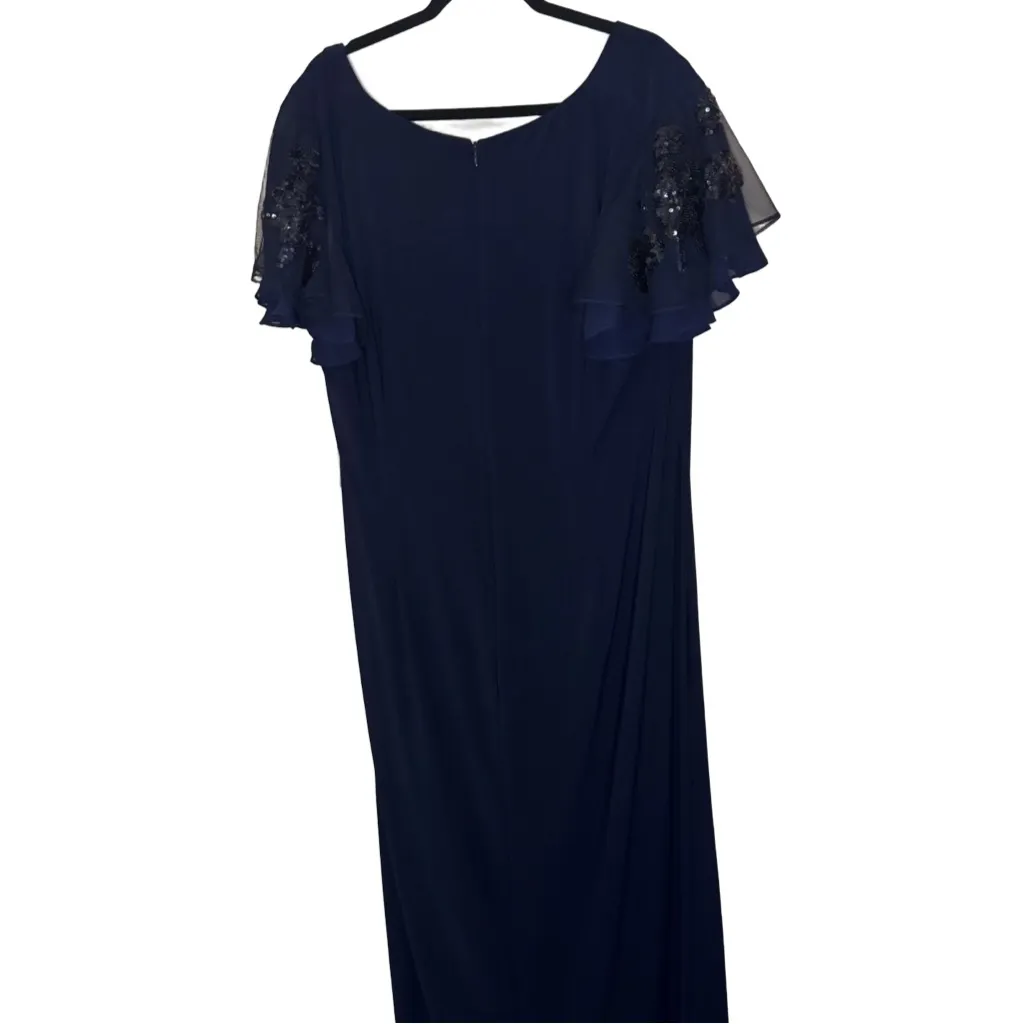 Betsy & Adam Plus Long Jersey Knit Sequin Sleeve Dress - Navy 22W - Image 8