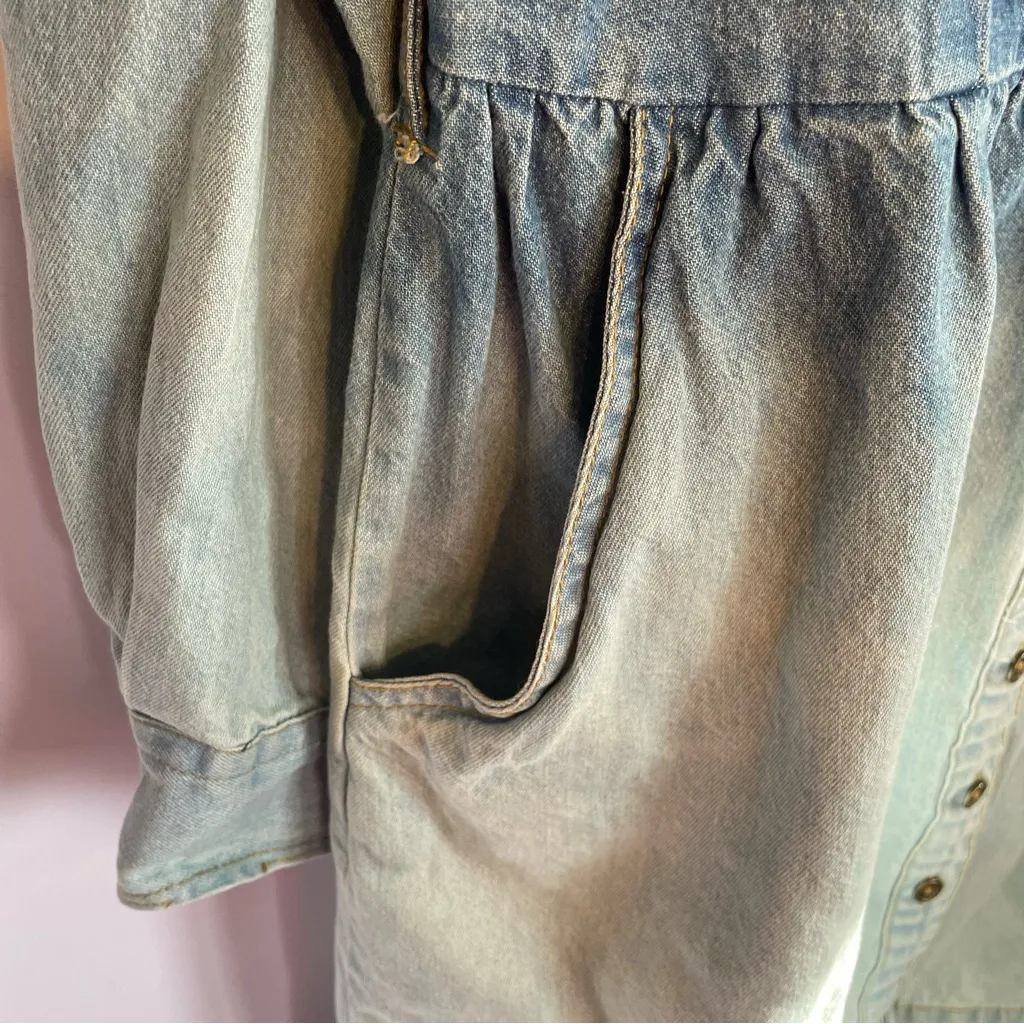 Angie Denim Ombré Shirt Dress Women Lg Button Up Pocket Boho Western 100% Cotton - Image 10