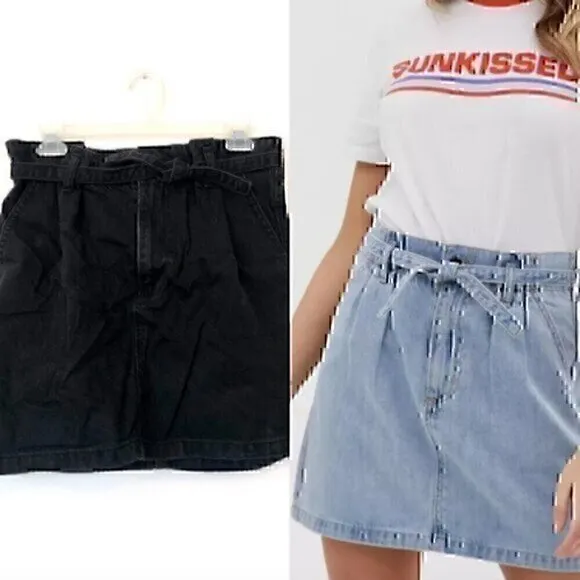 HOLLISTER Ultra High Rise Skirt Black Denim Jean High Waisted Paper Bag Mini 9 - Image 2