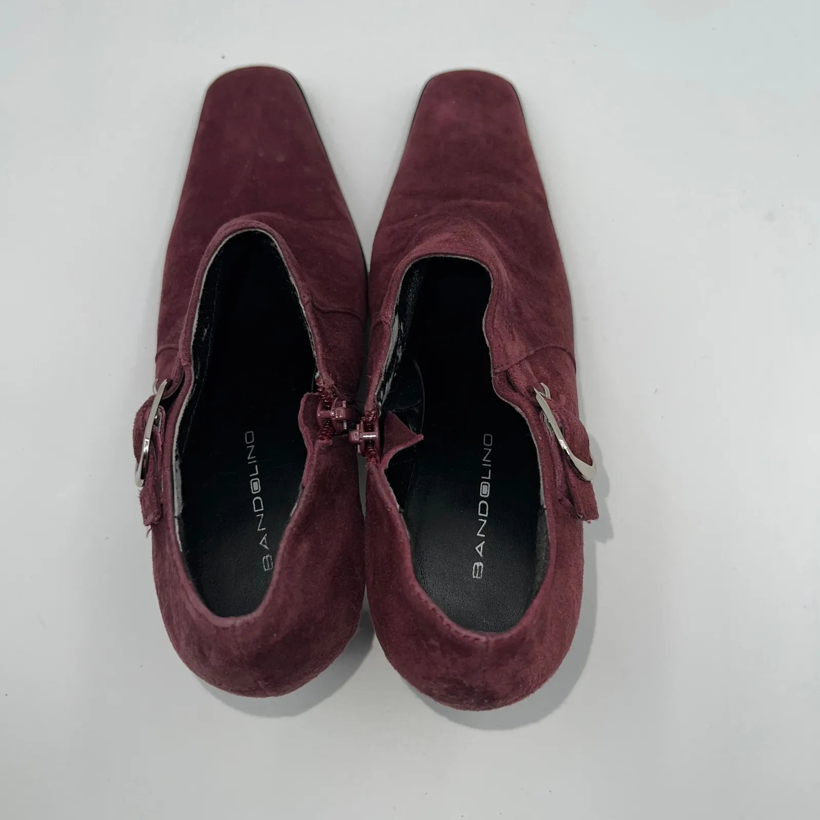 Bandolino Burgundy Suede Square Toe Ankle Booties Buckle Womens 6.5M Western - Image 5