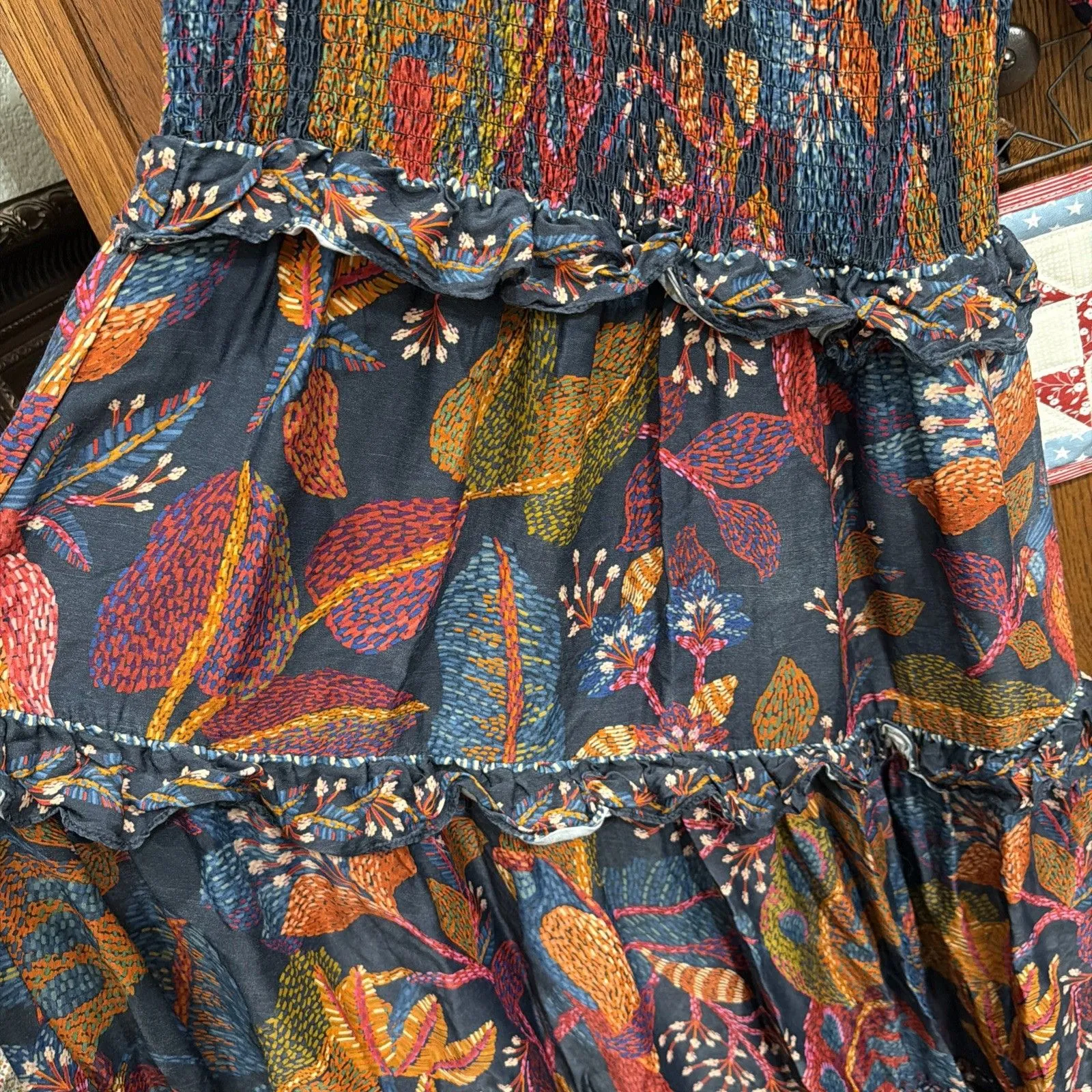 Farm Rio Short - Sleeve Floral print Crew - Neck Tiered A - Line Maxi Dress Smal - Image 4