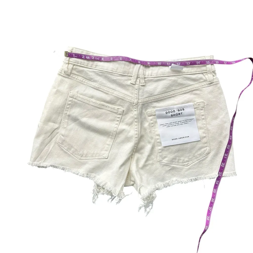 Good American Good ’90s Short Exposed Pocket Bags Distressed Denim White NEW - Image 8