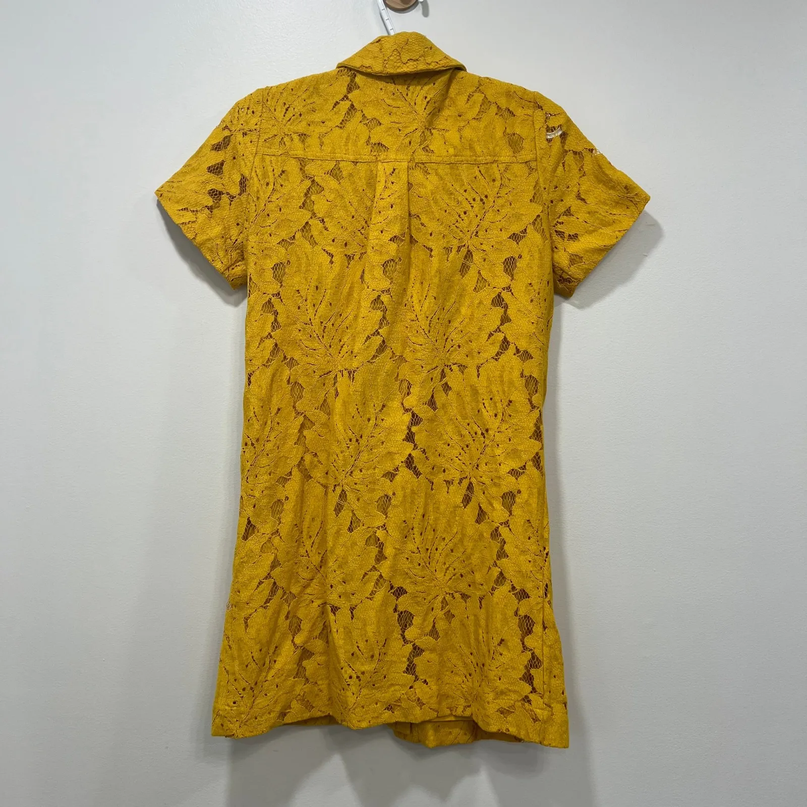 Ted Baker Womens Mini Lace Shirt Dress NWT‎ $325 Yellow Short Sleeve Pocket Sun - Image 3
