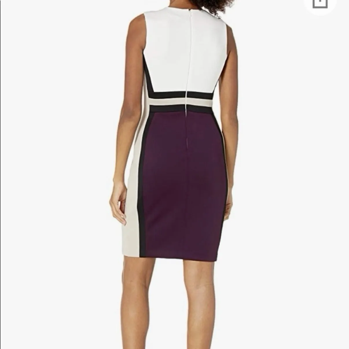 Calvin Klein Purple Cream Colorblock‎ Scuba Knit Sleeveless Sheath Dress Size 4 - Image 2