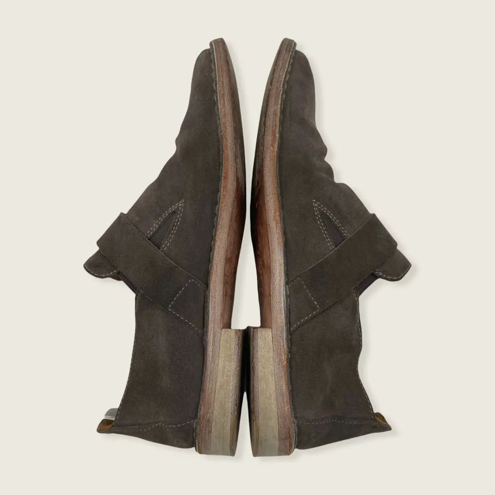 Vince. Milo Gray Buckle Strap Slip On 1" Mini Stacked Heel Loafer Flat 7 - Image 5