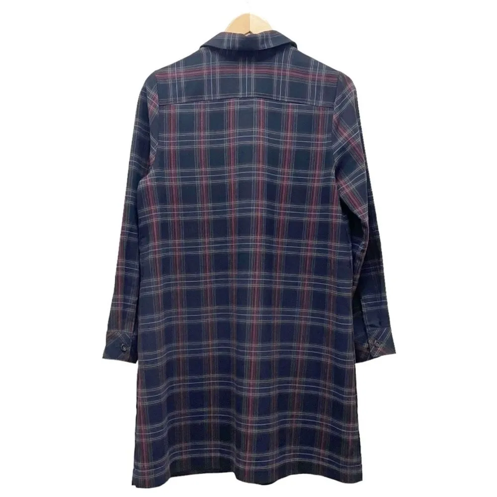 Uniqlo Navy Maroon Plaid Flannel Swing Oversized Shirt Dress Women’s Size Large - Image 3