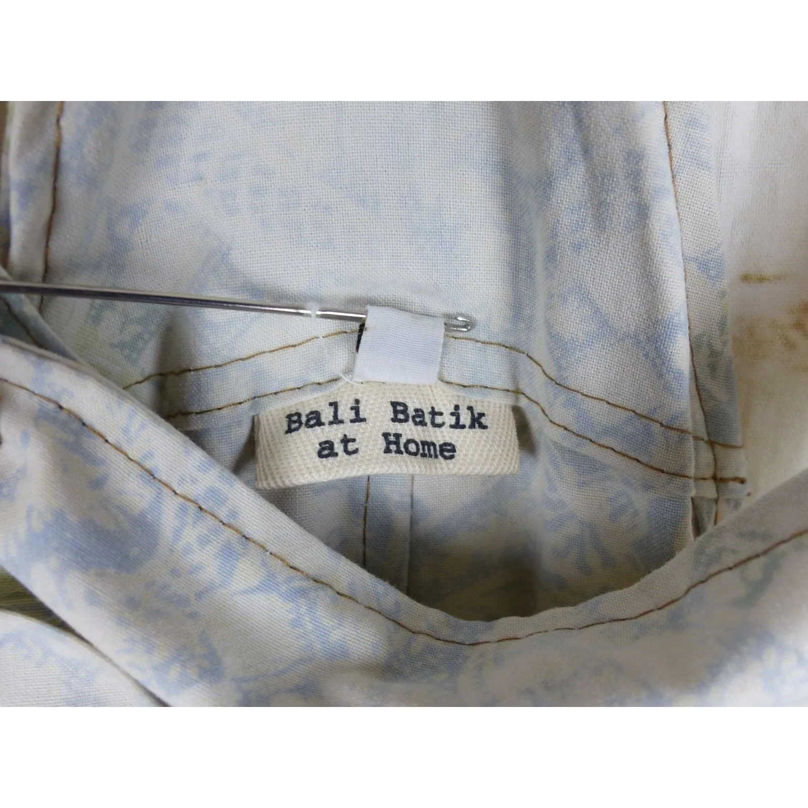 Boho Printed Shortall Women XS Ivory Blue Floral Paisley Bali Batik Home Cottage - Image 11