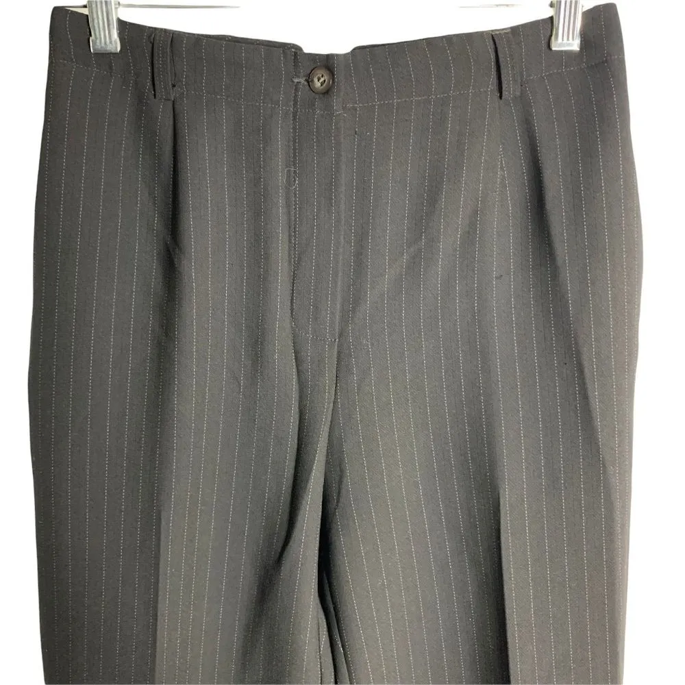 Vintage Emma James Pinstripe Dress Pants 4P Black Ankle Crop Pockets Button - Image 2