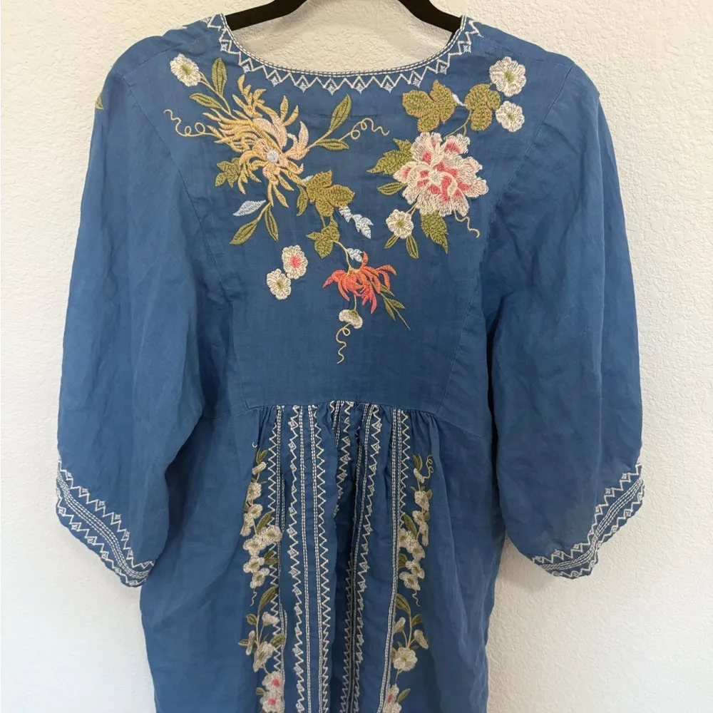 Johnny Was Nalina Kimono Blue Dress Floral Embroidered Extra Small XS - Image 11