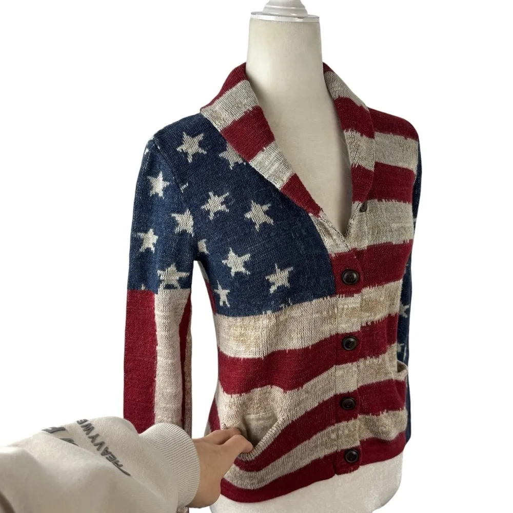 Denim & Supply Ralph Lauren American Flag Sweater Cardigan Size Medium Cotton - Image 7