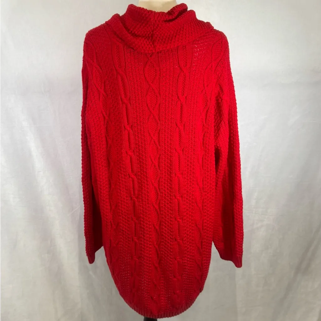 Jeanne Pierre red cable knit cowl neck tunic sweater size 2X - Image 4