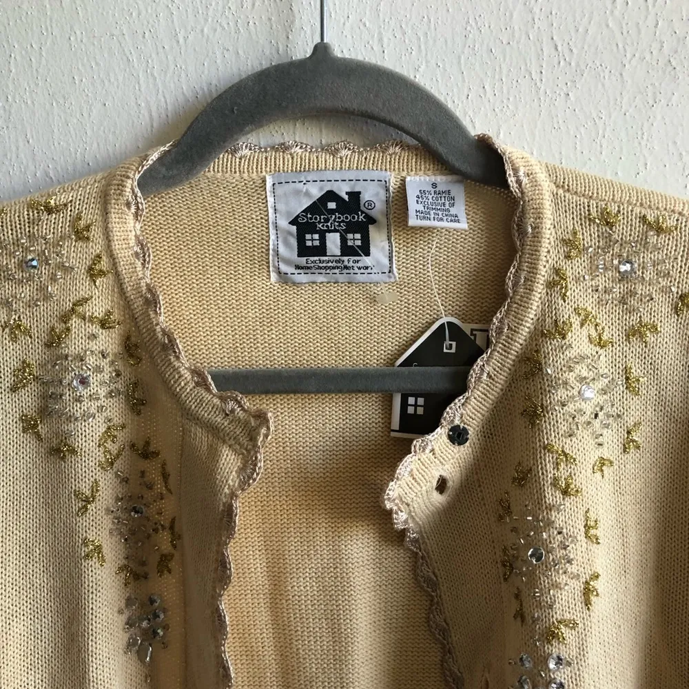 Storybook Knits Holiday Sweater Beaded Sequins Reindeer Cardigan S NWT Christmas - Image 7
