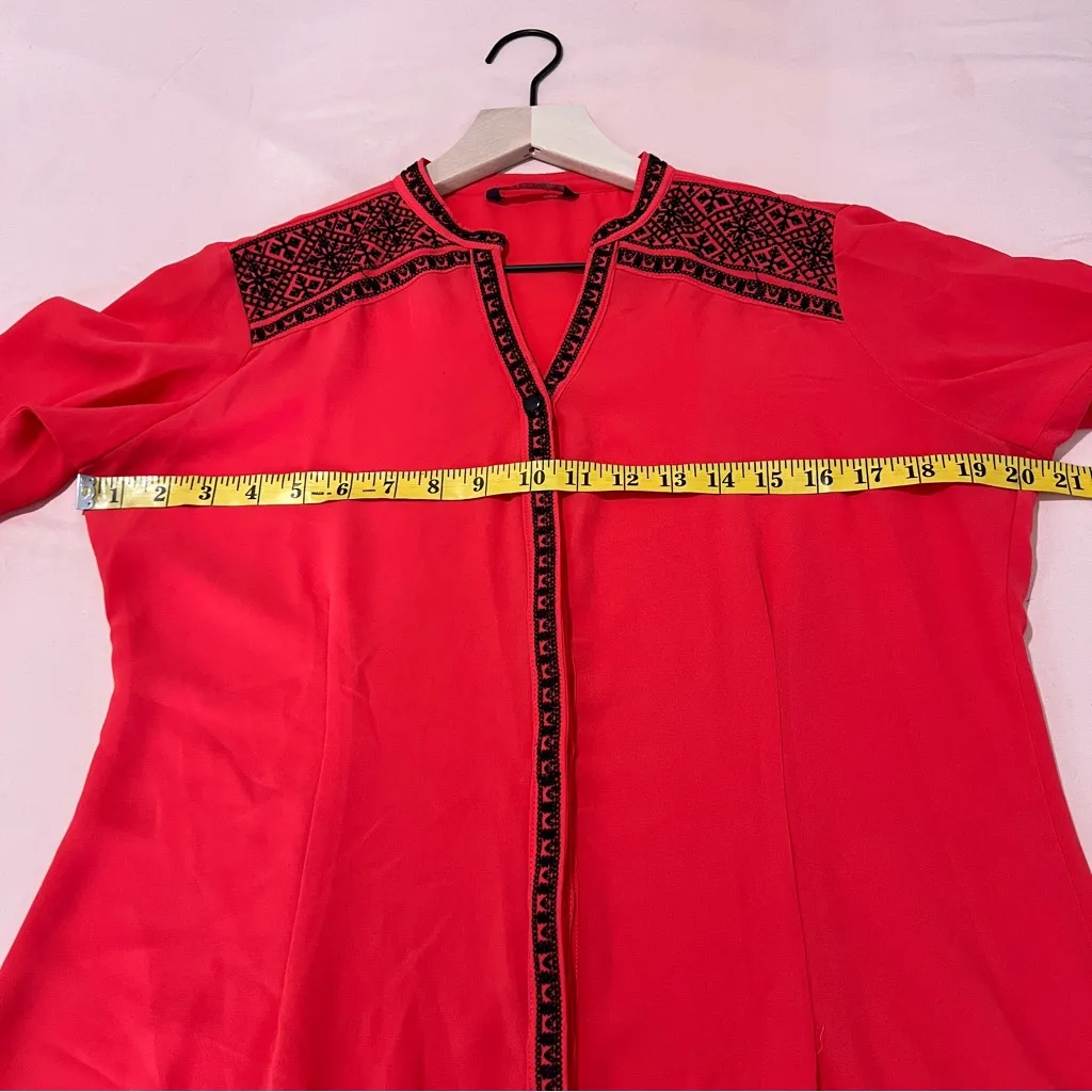 ELXSI Coral‎ Chiffon Embroidered Button Front Top Split Neck Mandarin Collar Pink Size XL - Image 11