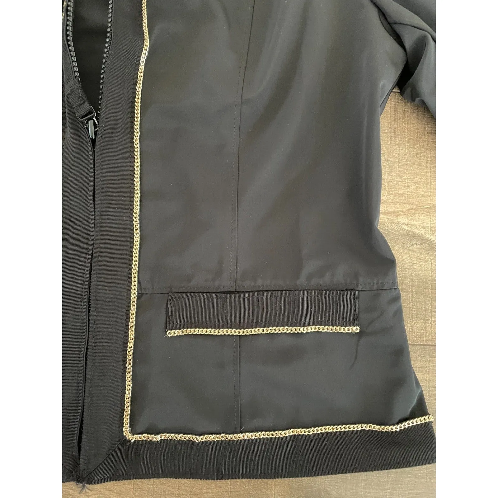 Zenergy by Chico's Women's Black Jacket with Gold Chain Trim‎ Full Zip Size S - Image 11