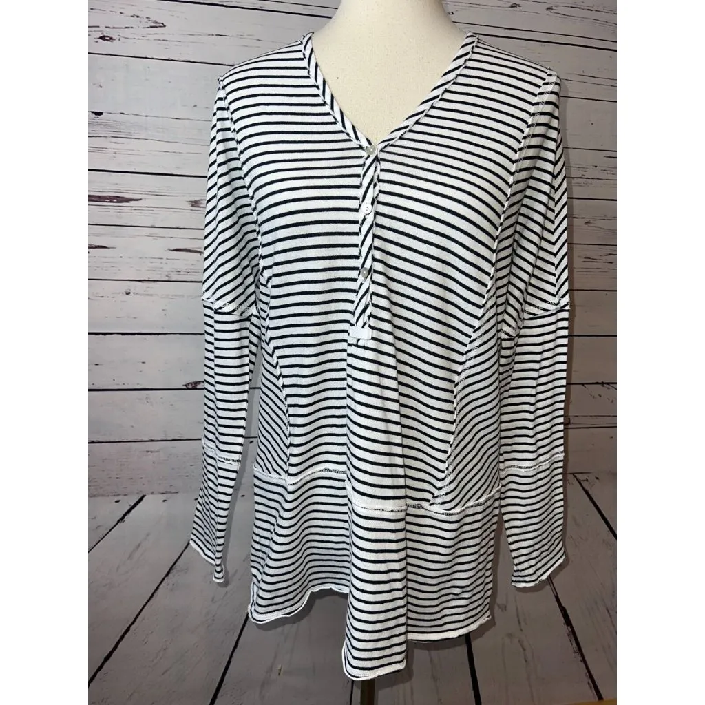 Sundance Raw edge Hem Tunic Top‎ Henley Shirt Small Striped Cotton Seashell - Image 3