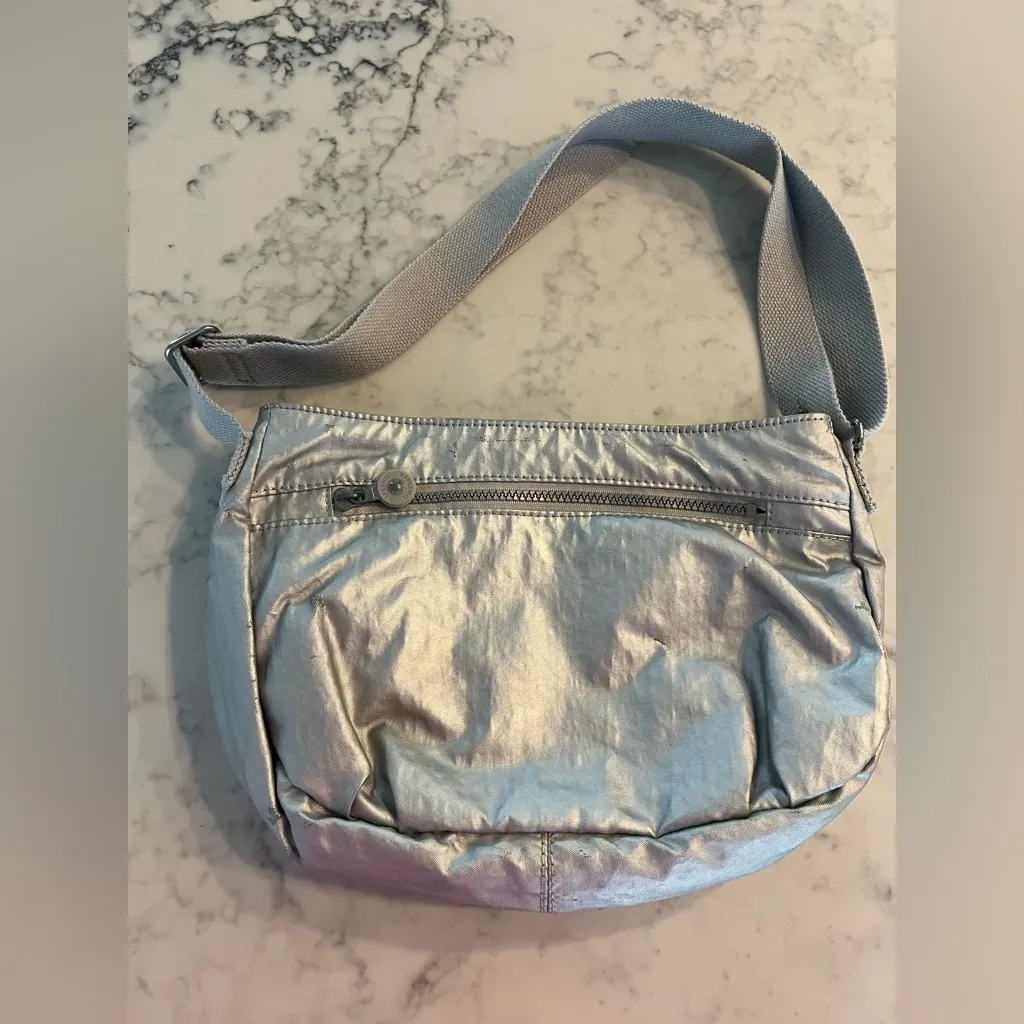 Kipling Syro Crossbody Shoulder Bag Purse silver gray metallic mottled - Image 2