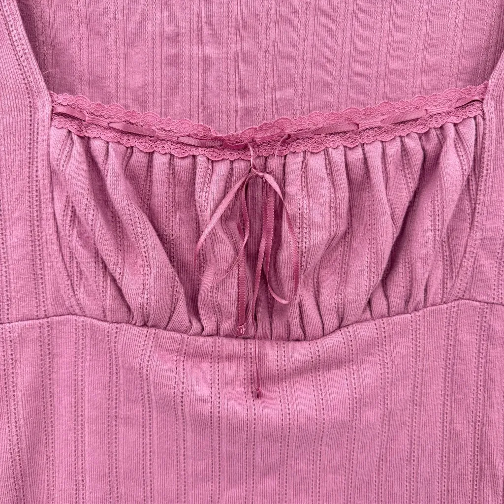 Aeropostale Rose Lavender Milkmaid Bust Babydoll Top Long Sleeves Bow Y2K Inspo - Image 3