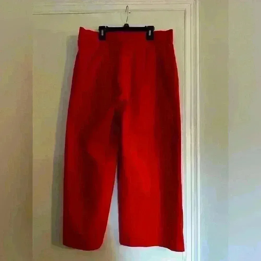 Womens NWOT Orange Wide Leg Cropped Sailor Pants. Faux Pocket. Gold Button. Size 32 - Image 2