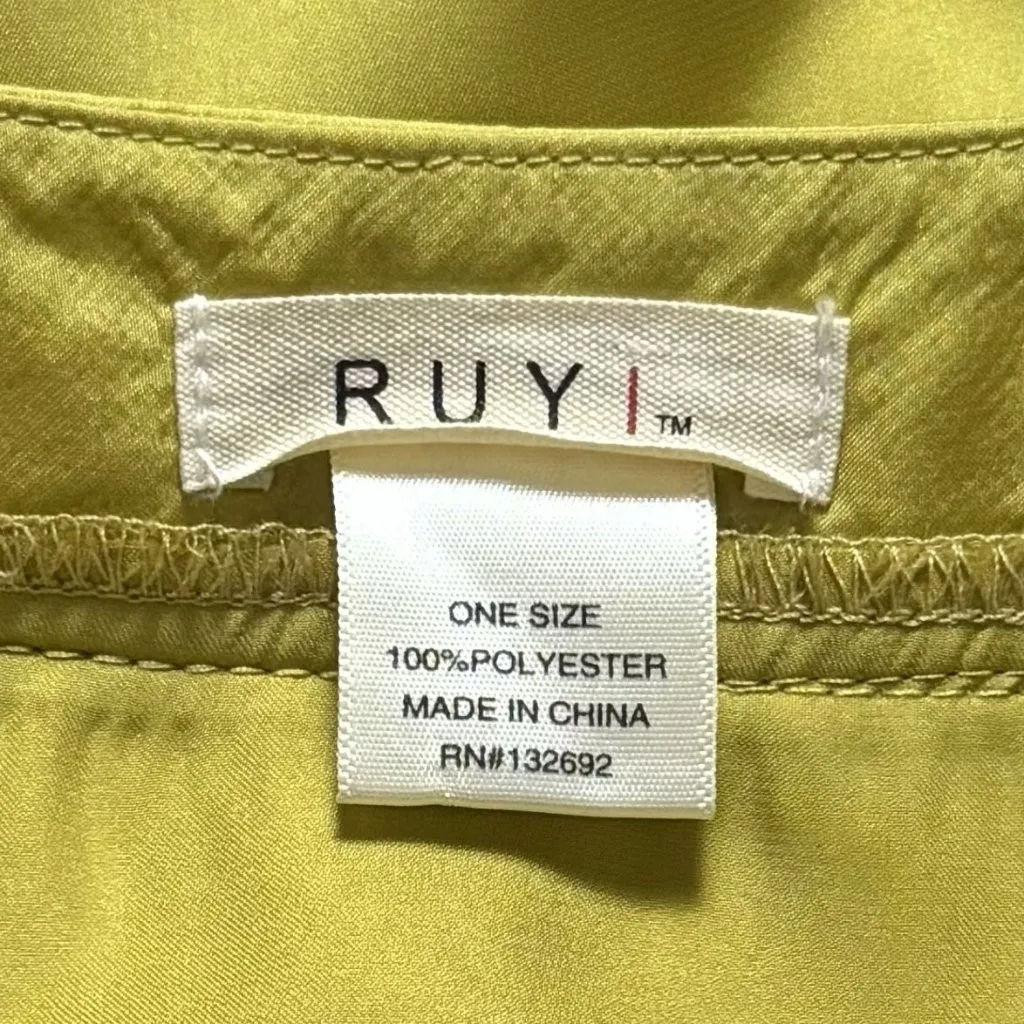 Ruyi Chartreuse Satin Batwing Tie Front Kimono Festival Fairy Whimsical Boho OS Yellow Size undefined - Image 9