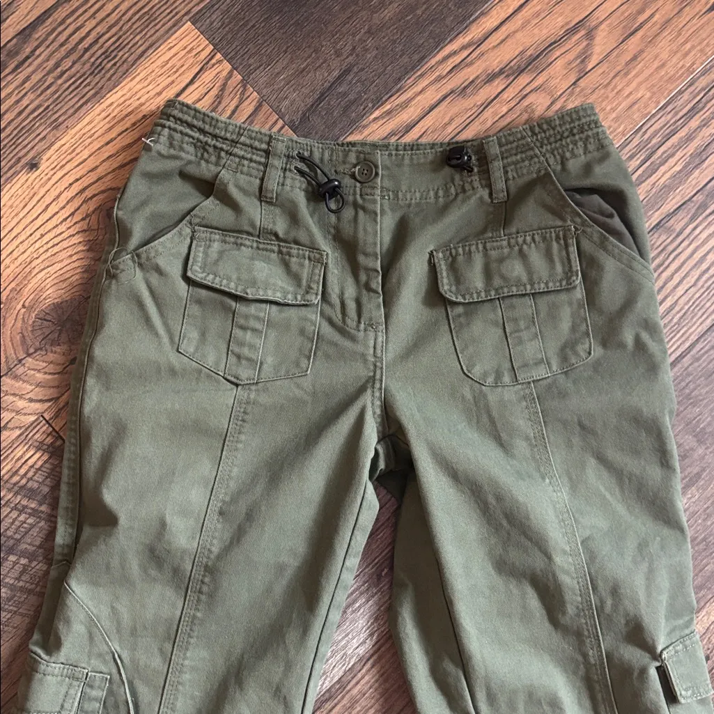 Brandy Melville Kim Cargo Pants Elastic Toggle Waist Army Green O/S - Image 5