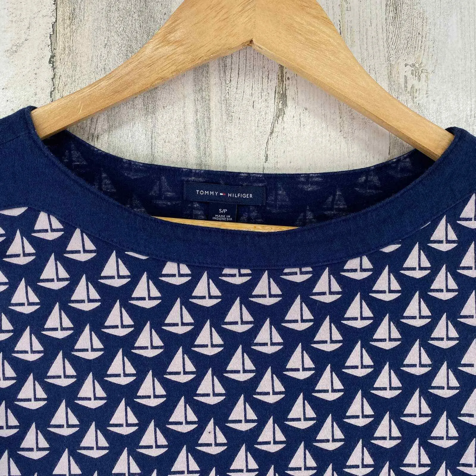 Tommy Hilfiger Shirt Womens Small Blue Tan Nautical Sail Boat Neck Cotton Modal - Image 3