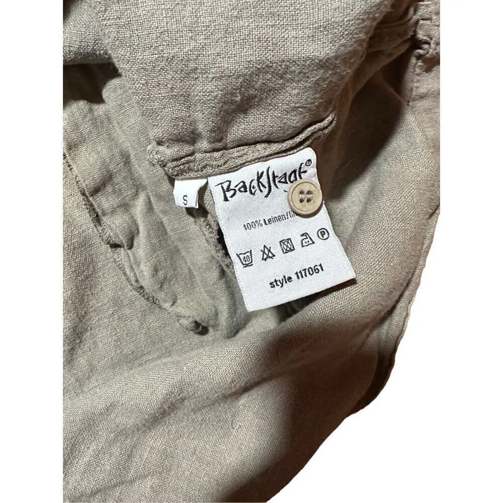 Backstage by OSKA Olive Green 100% linen dress pockets cottage prairie sz S - Image 7