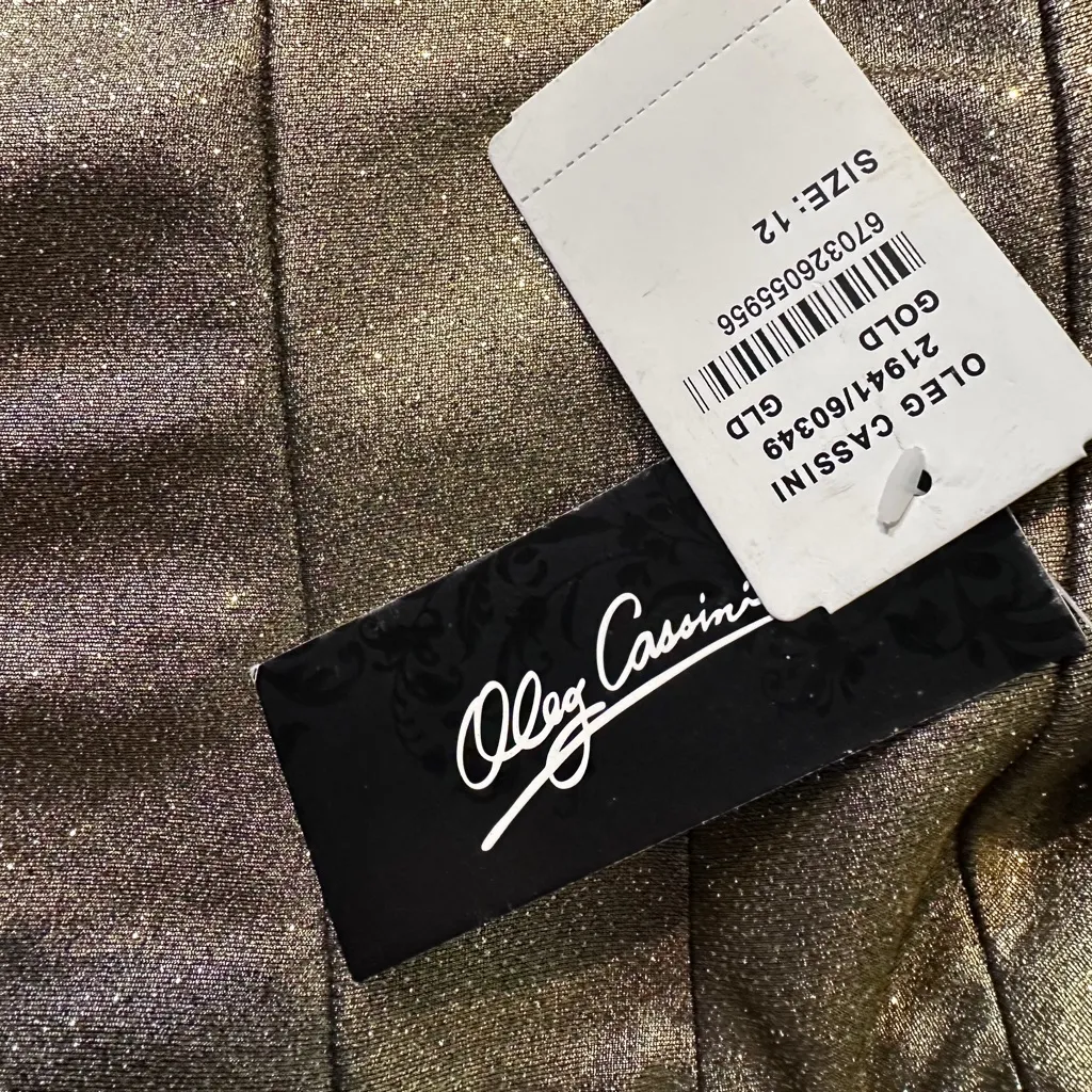 Oleg Cassini Gold Glittered Tiered Dress 12 Lined Sleeveless Party Formal Mini - Image 8