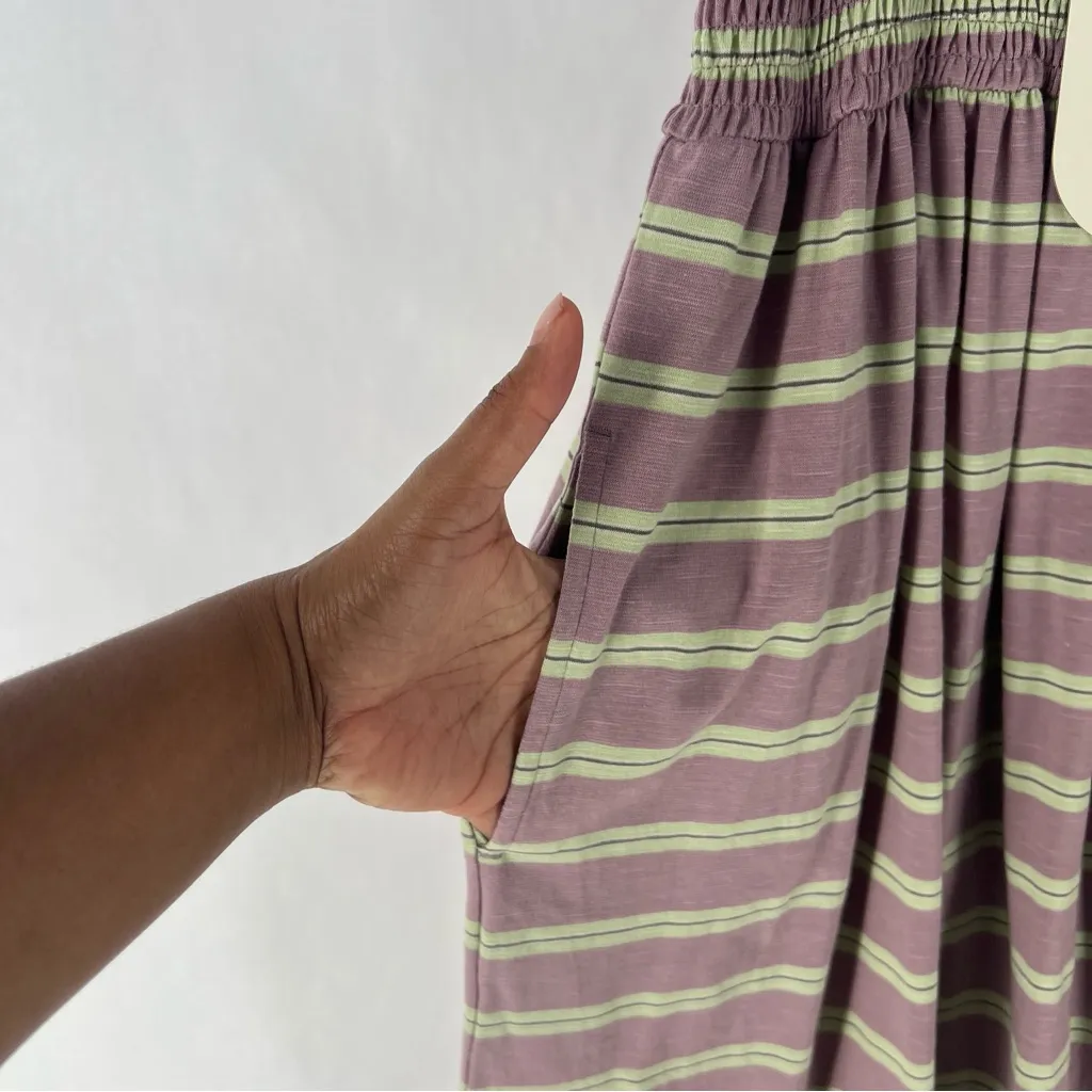 Toad & Co Gemina Sleeveless Dress Faded Lilac 90s Stripe Smocked NWT Size‎ M Purple Size M - Image 8