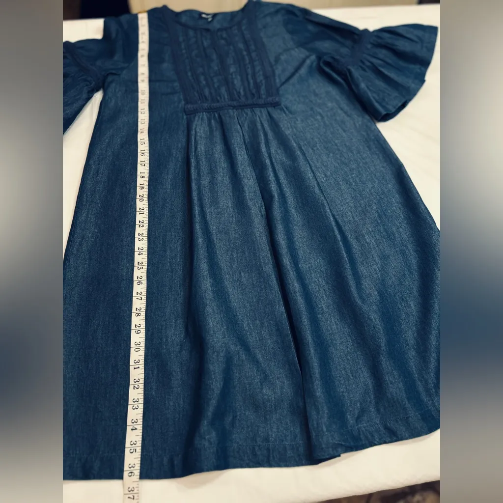 Max Edition Denim Shift Dress Ruffle Bell Sleeves Blue Medium - Image 7