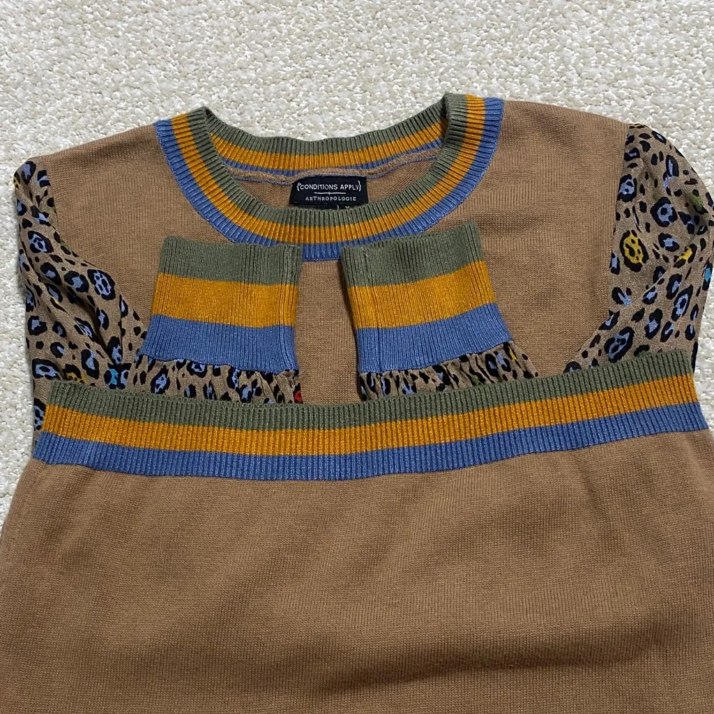 Anthropologie Camel Sweater with Vibrant Patterned Sleeves - Image 16