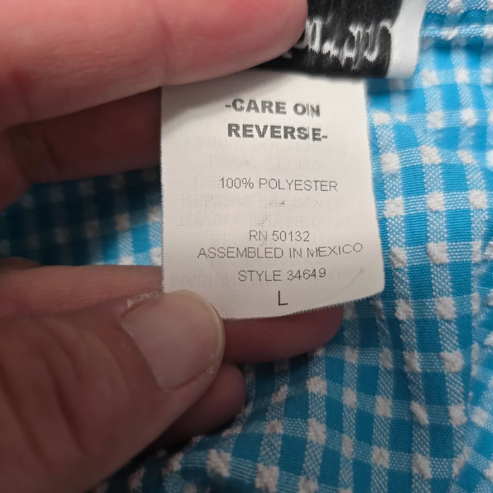 Vintage BonWorth Turquiose Floral Embroidered Gingham Shirt – Size Large Blue - Image 7