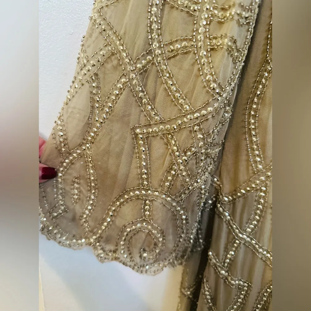 Alice + Olivia Silk Beaded Dress Size SP Champagne 3/4 sleeve cocktail - Image 4