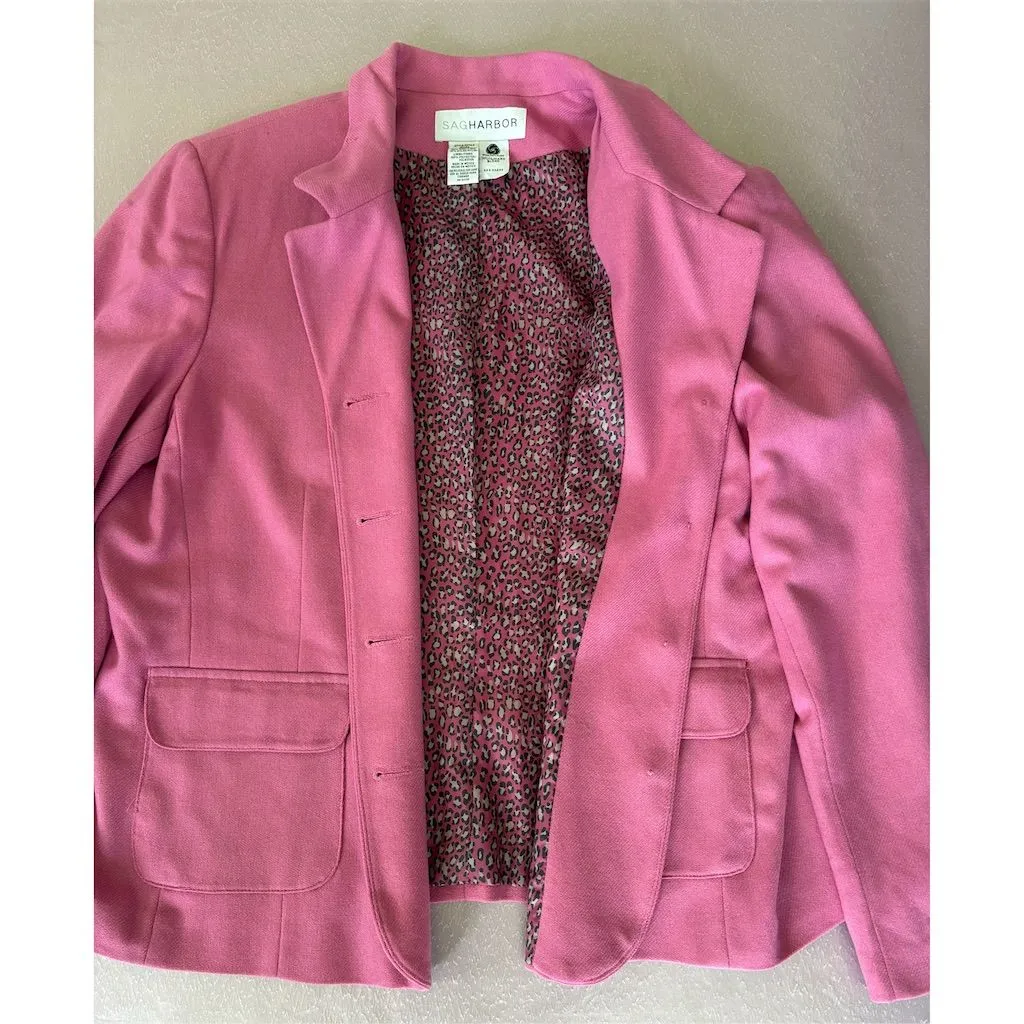 Anthropology Sag Harbor Women's Pink Blazer Jacket M Notched Lapel‎ Button Front Size M - Image 3