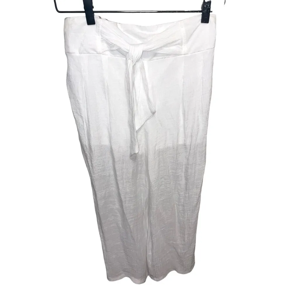I.N San Francisco Wide Leg Pants Small White Bow Cropped Flowy Casual BOHO linen - Image 10