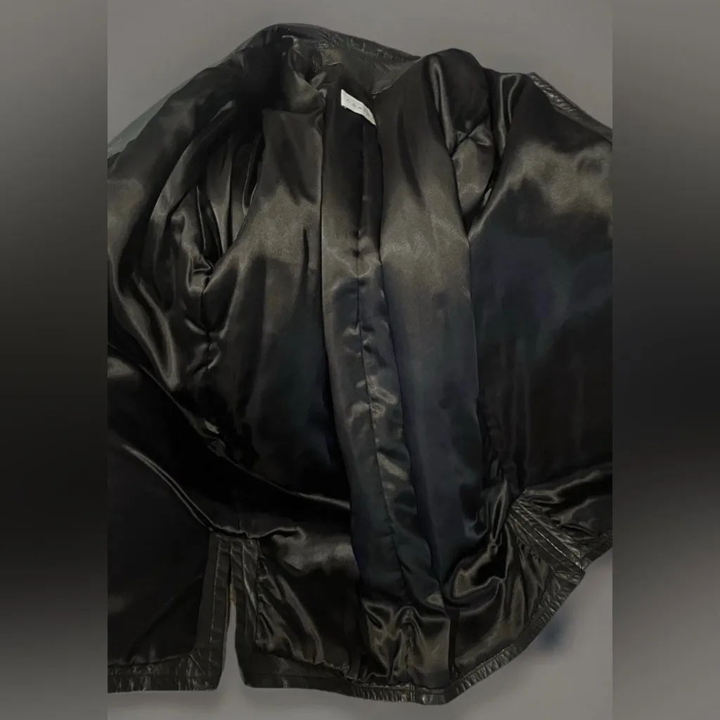 Vericci Leather Jacket Swing Coat Black Side Pockets Lined Sz Large Supple Lux - Image 8