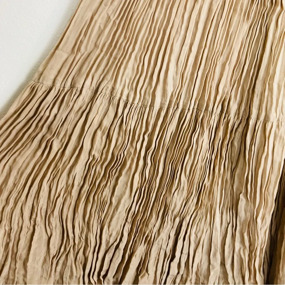 Vintage Longhorn by Niver Western Wear tan broomstick pleated maxi skirt. small - Image 2