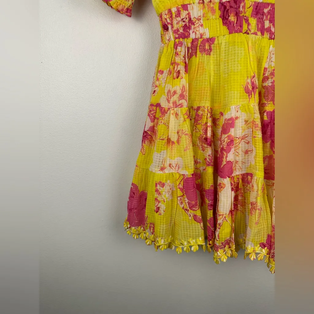 Hemant & Nandita Floral Embroidered V Neck Auril Short Dress Women’s Sz XS Pink - Image 5