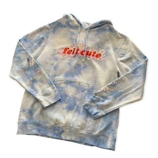 By Samii Ryan | Felt Cute Blue and White Tie Dye Hoodie Sweatshirt Medium - Image 1