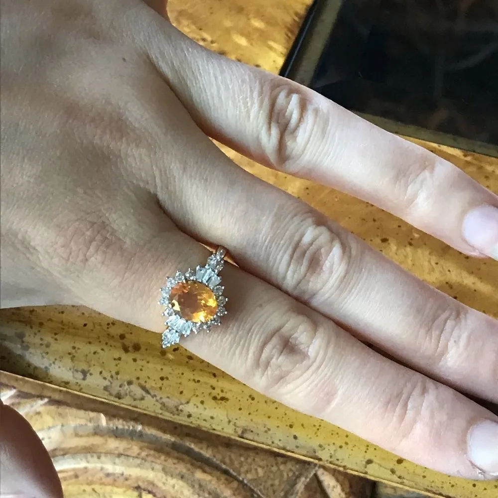 Natural Fire Opal Sterling Silver Halo Ring Size 8 Orange - Image 3