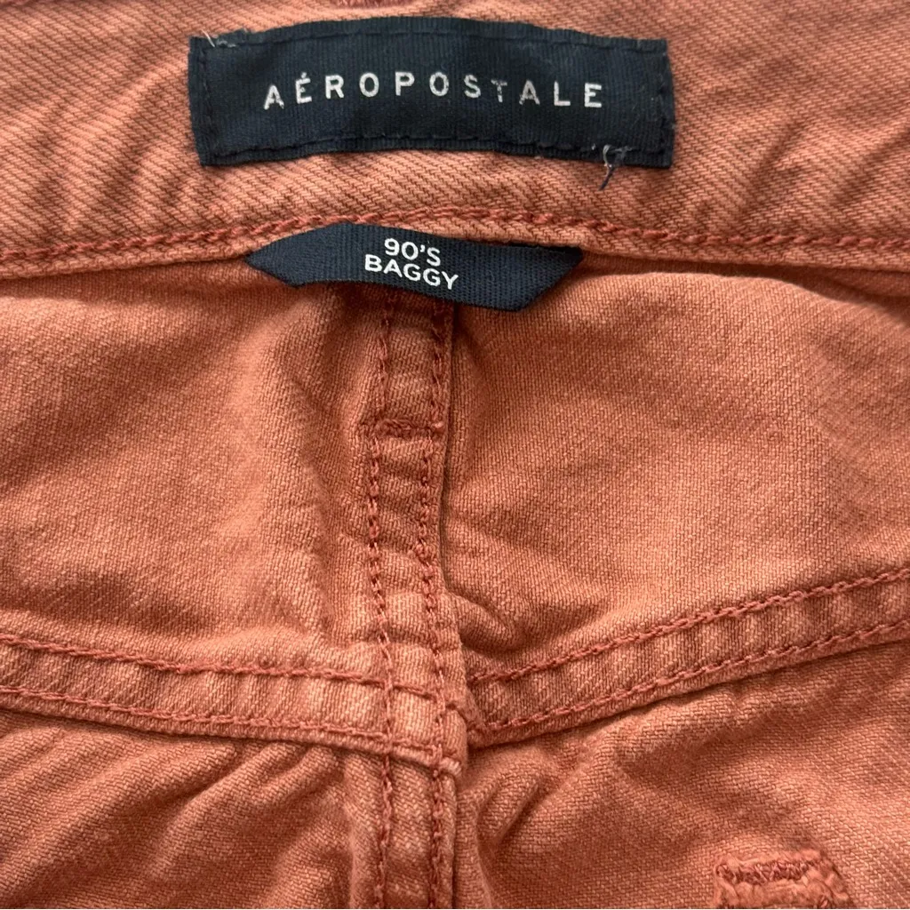 Aeropostale 90s Baggy Jeans Women's 8R Red Denim Distressed Y2K Straight Pants - Image 4