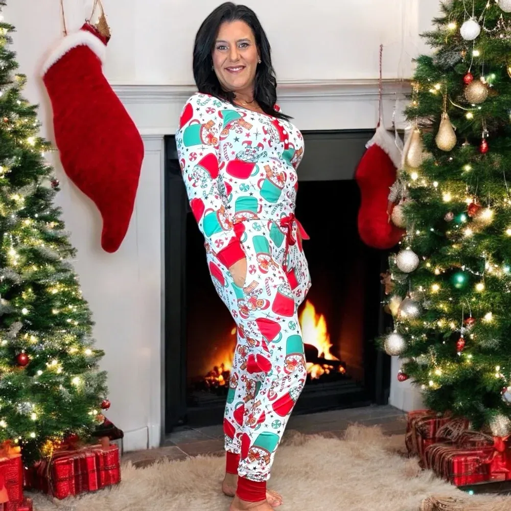 Shirley & Stone Christmas Jogger Lounge Pajama Set Hot Cocoa Gingerbread Man White Size XXL - Image 2