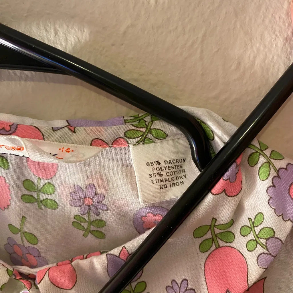 Women’s American Vintage 60’s Mod Floral Button Up collarTank Sz14 Flower Power Green Size 14 - Image 5