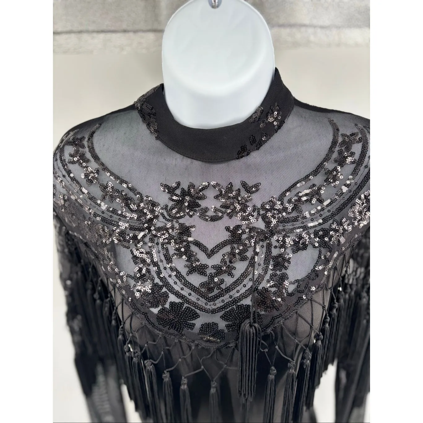 Banjul Body Suit Sequin Fringe Long Sleeve Mesh Women’s Size Large - Image 4