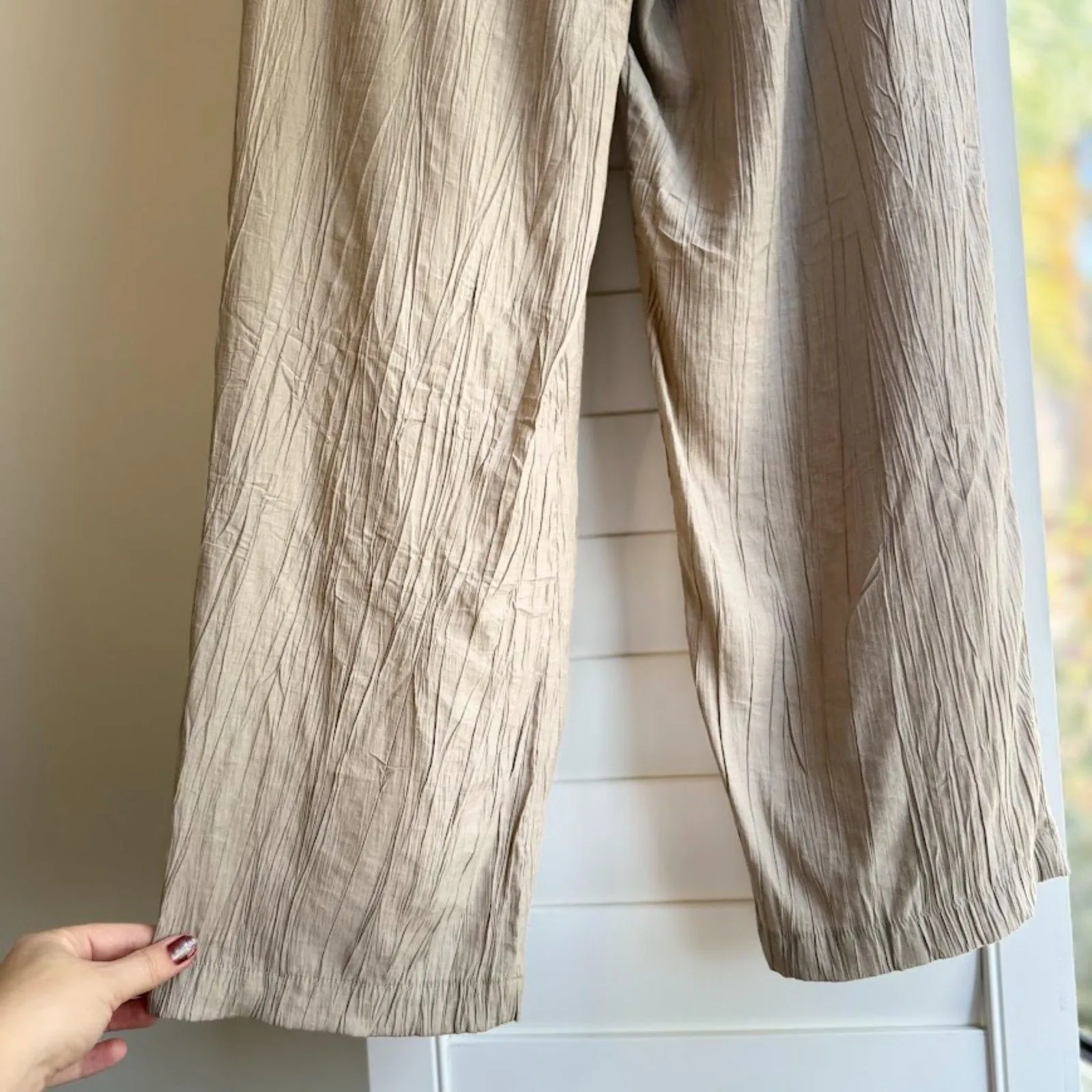 Nap Loungewear Asymmetrical Button Front High Waist Crinkle Pants in Grey size M Tan Size M - Image 9