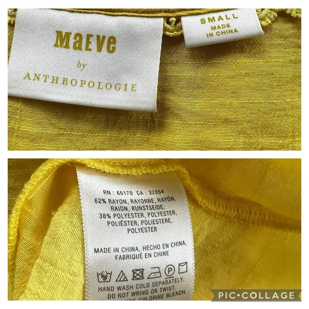Maeve Anthropologie Verona Top Yellow Tie Sleeve S Boho V-Neck Relaxed Party Mod - Image 16